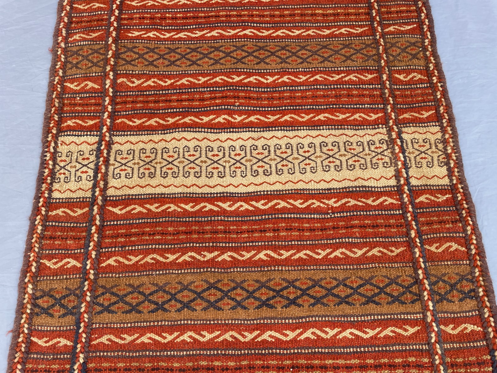 2×3 Handwoven Afghan Kilim Rug Tribal Wool Flatweave with Hooked Motifs N Stripe