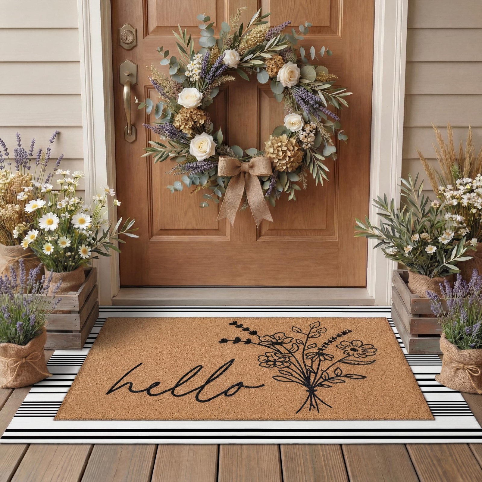 2 Pcs Door Mat Welcome Non Slip Coir Mats Floor Layering Doormats Seasonal fo…