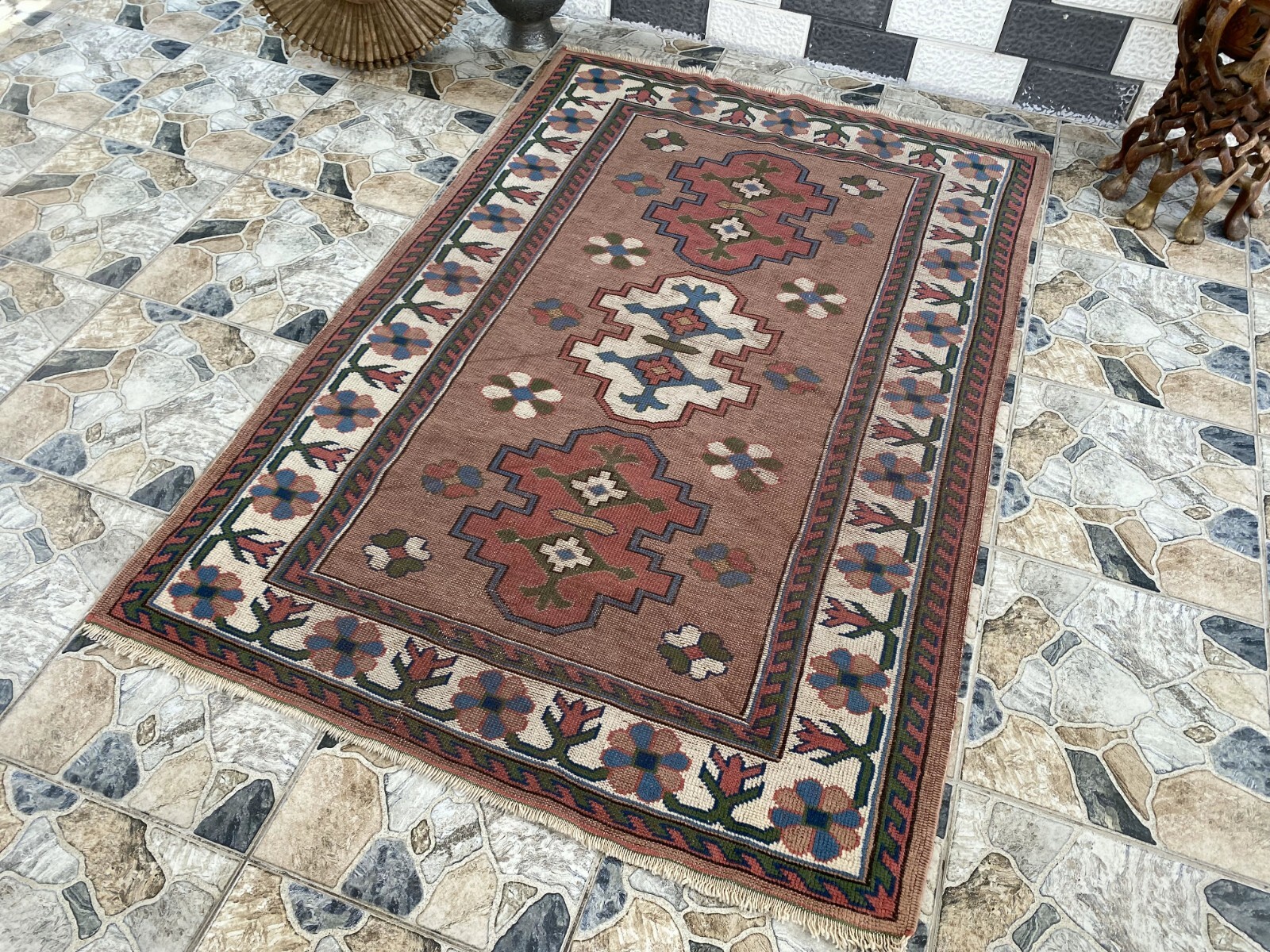 Turkish Kurdish Vintage Rug | 4.3 x 6.5 ft | Handwoven Anatolian Tribal Geometri