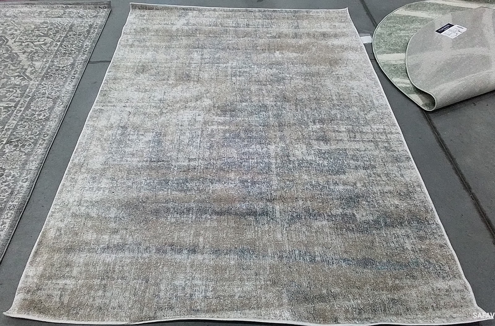 BEIGE / SLATE 5′-1″ x 7′-6″ Back Stain Rug, Reduced Price 1172804219 ADR207B-5