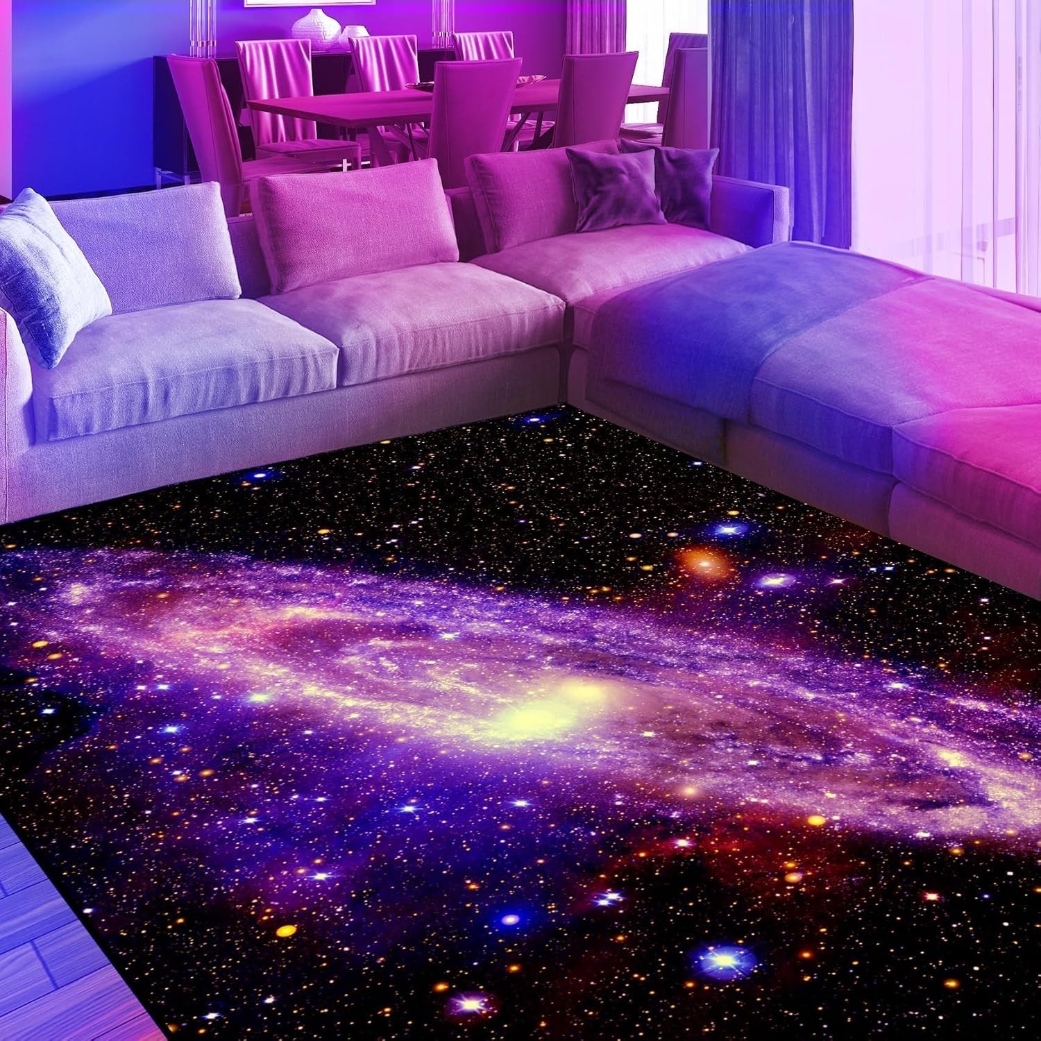 Blacklight Galaxy Area Rug, Neon UV Reactive Space Glitter Starry Throw Rug, …