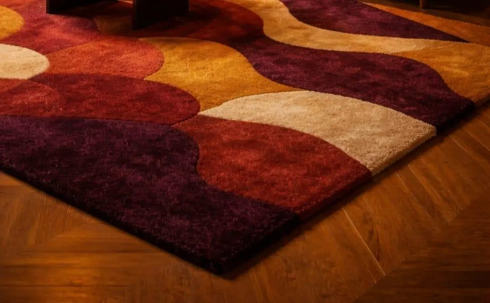 New Modern Patchwork Area Rug – Hand Tufted 70s Geometric Brunt Carpet