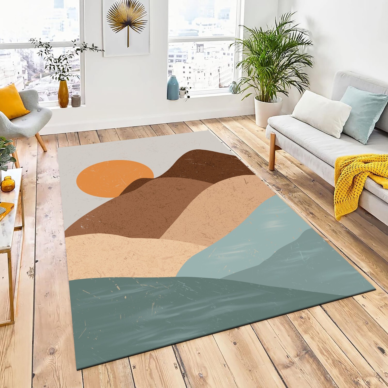 Sun Area Rug, Bohemian Sun Carpet, Nursery Boho Rug, Mid Century Modern Mat