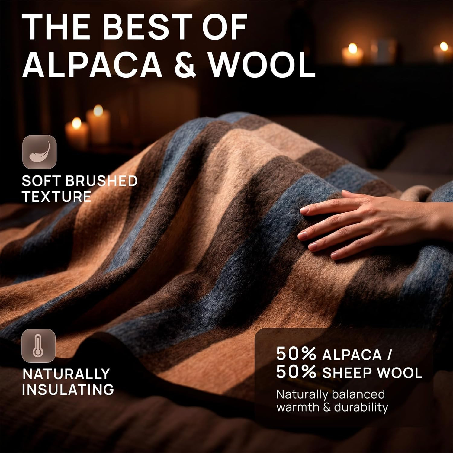 100% Alpaca Merino Wool Blanket Twin Heavyweight Warm Winter Blanket Earth Tones