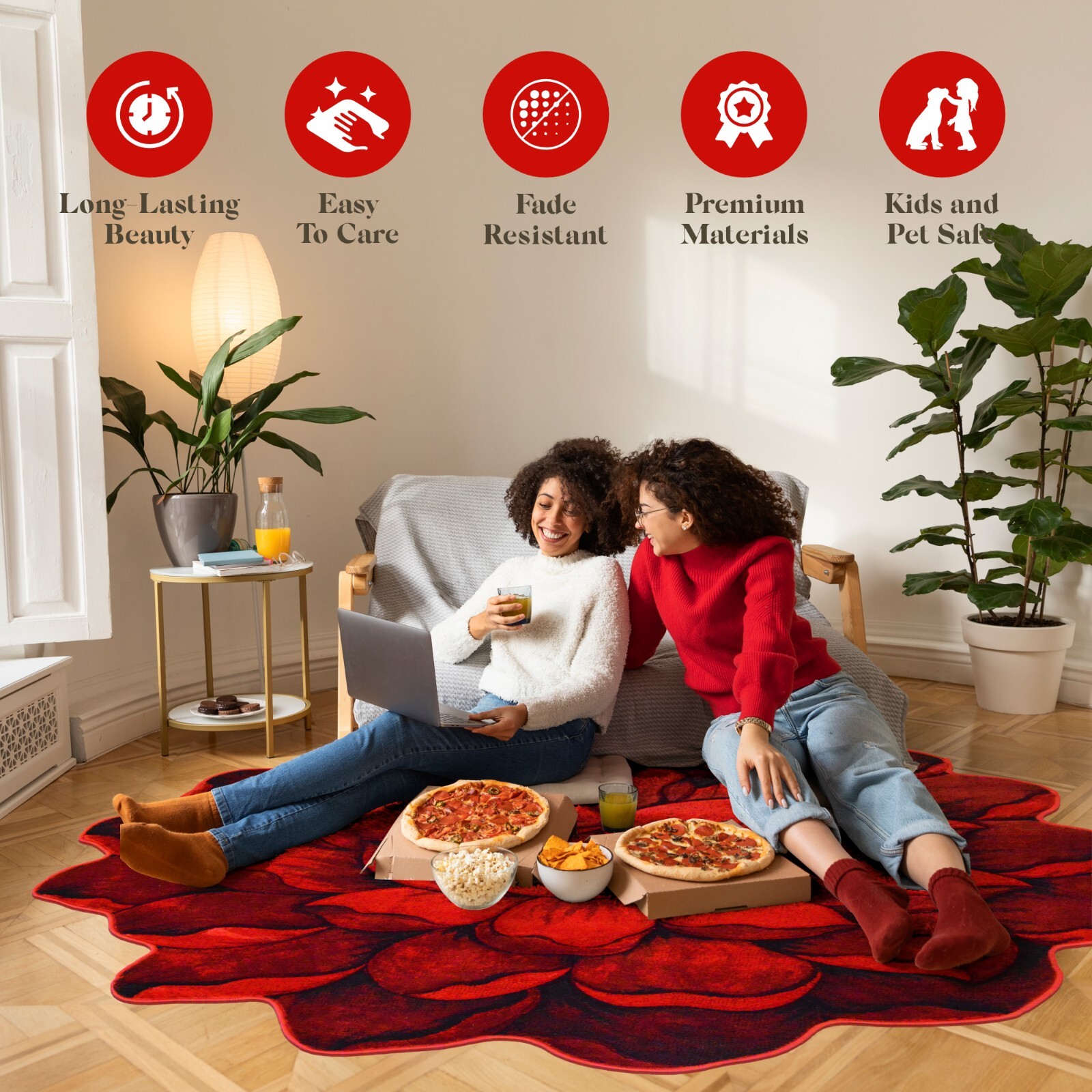 Flowers Hand Carved Floral Rose Novelty Thick Round Rug Design 301