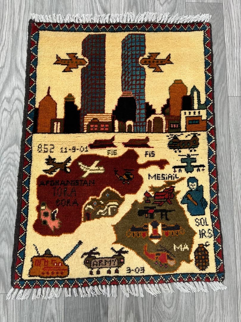 Handmade Afghan War Tribal Wall Hanging Wool Kilim Rug 82 x 60 cm
