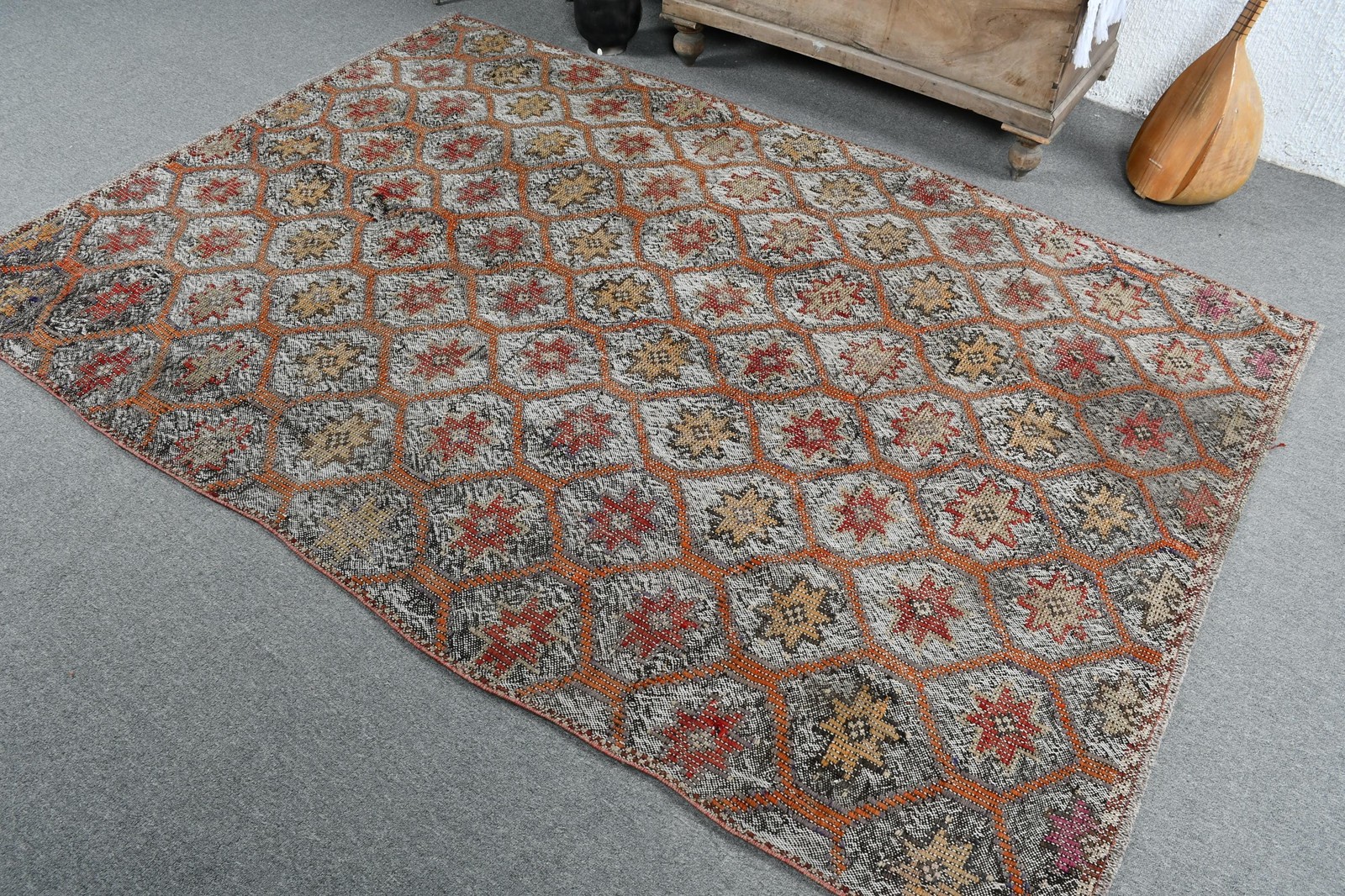 5,1×7,5 ft Area Turkish Rug, Orange Southwestern Vintage Rug