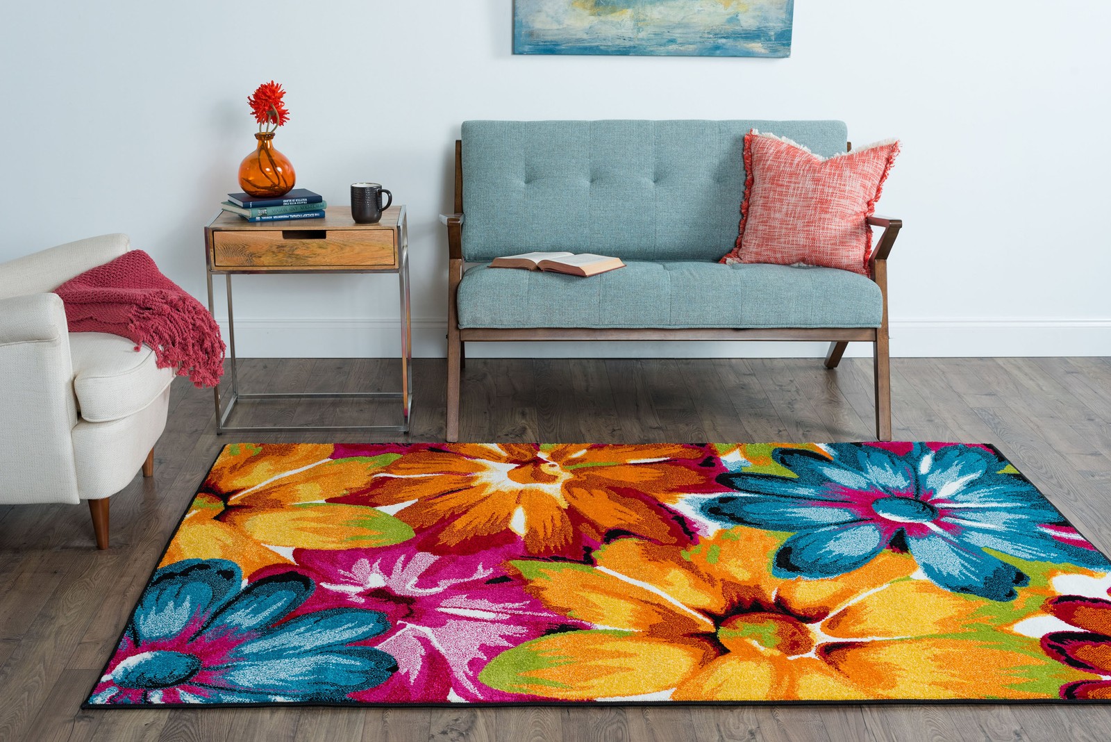 Multi-Color Abstract Buds 8×10 Area Rug Transitional Carpet: Actual 7’10″x10’3″