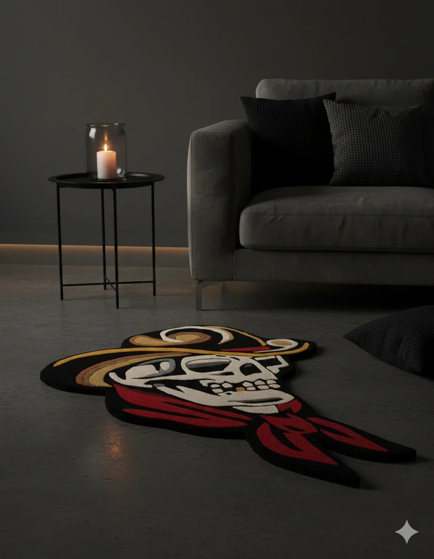 Skull Cowboy Rug Wool Tufted Tattoo Inspired Inked Rugs