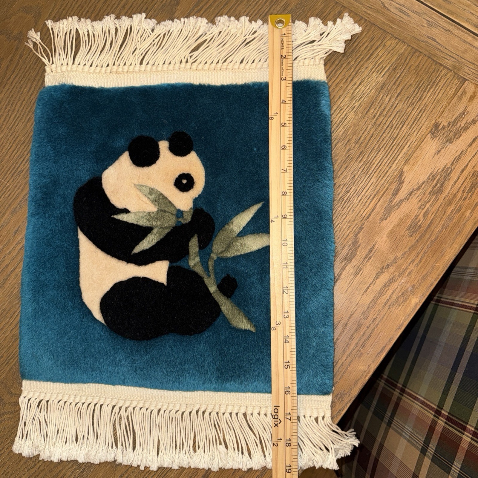 Vintage Oriental Panda Rug Thick Hand Woven approx 20”x 14” Including fringe