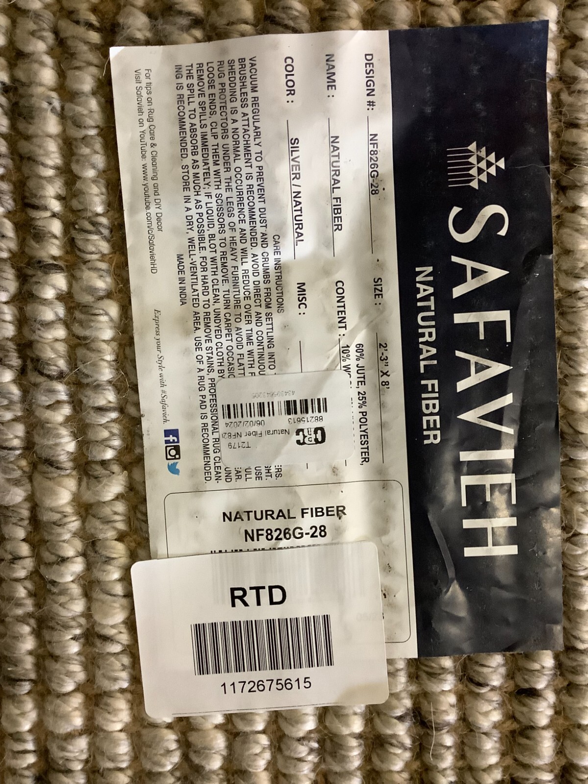 SILVER / NATURAL 2′-3″ x 8′-0″ Flaw in Rug, Reduced Price 1172675615 NF826G-28