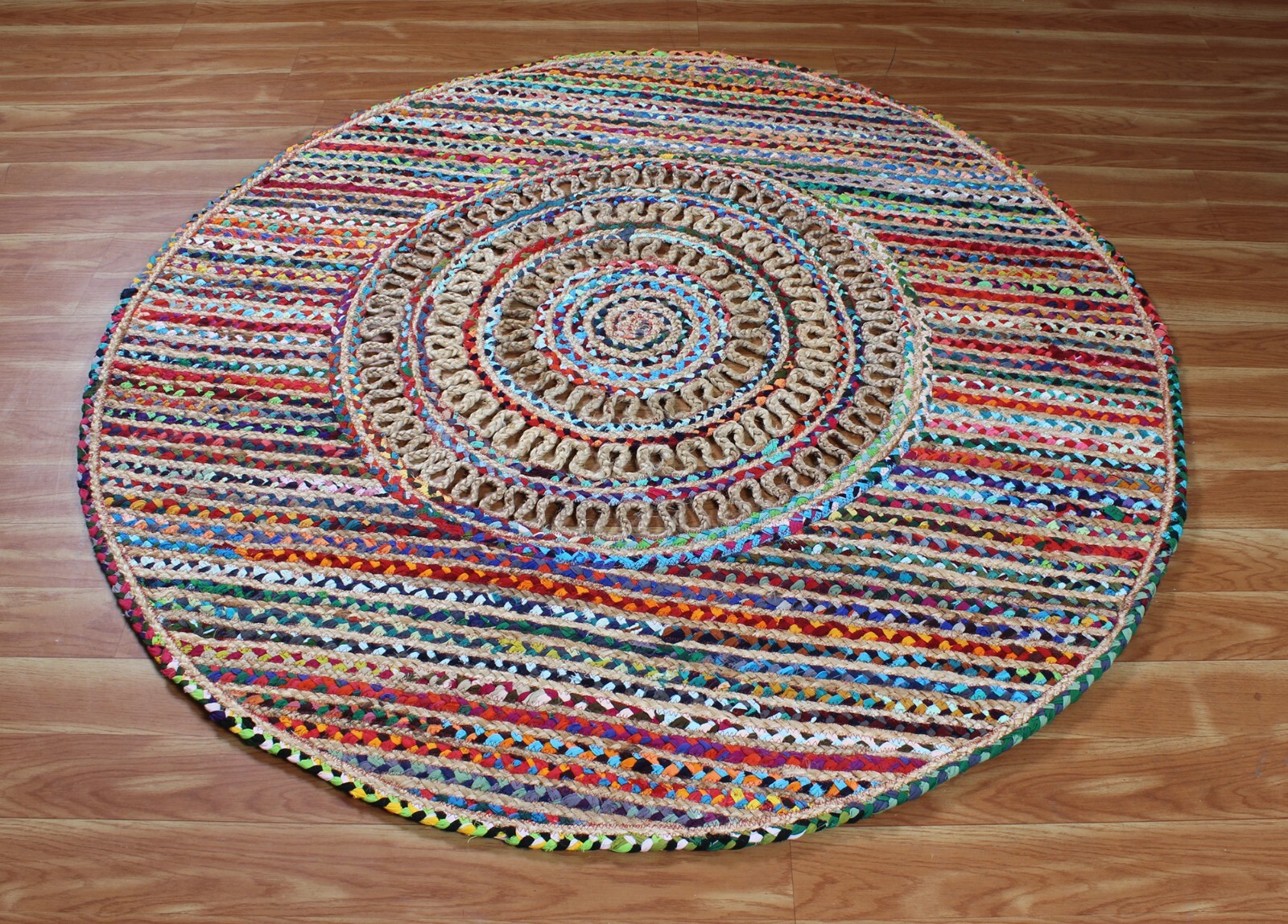 4×4 5×5 Ft Hand Braided Cotton Jute Area Rug India Living Room Beige Round Kilim
