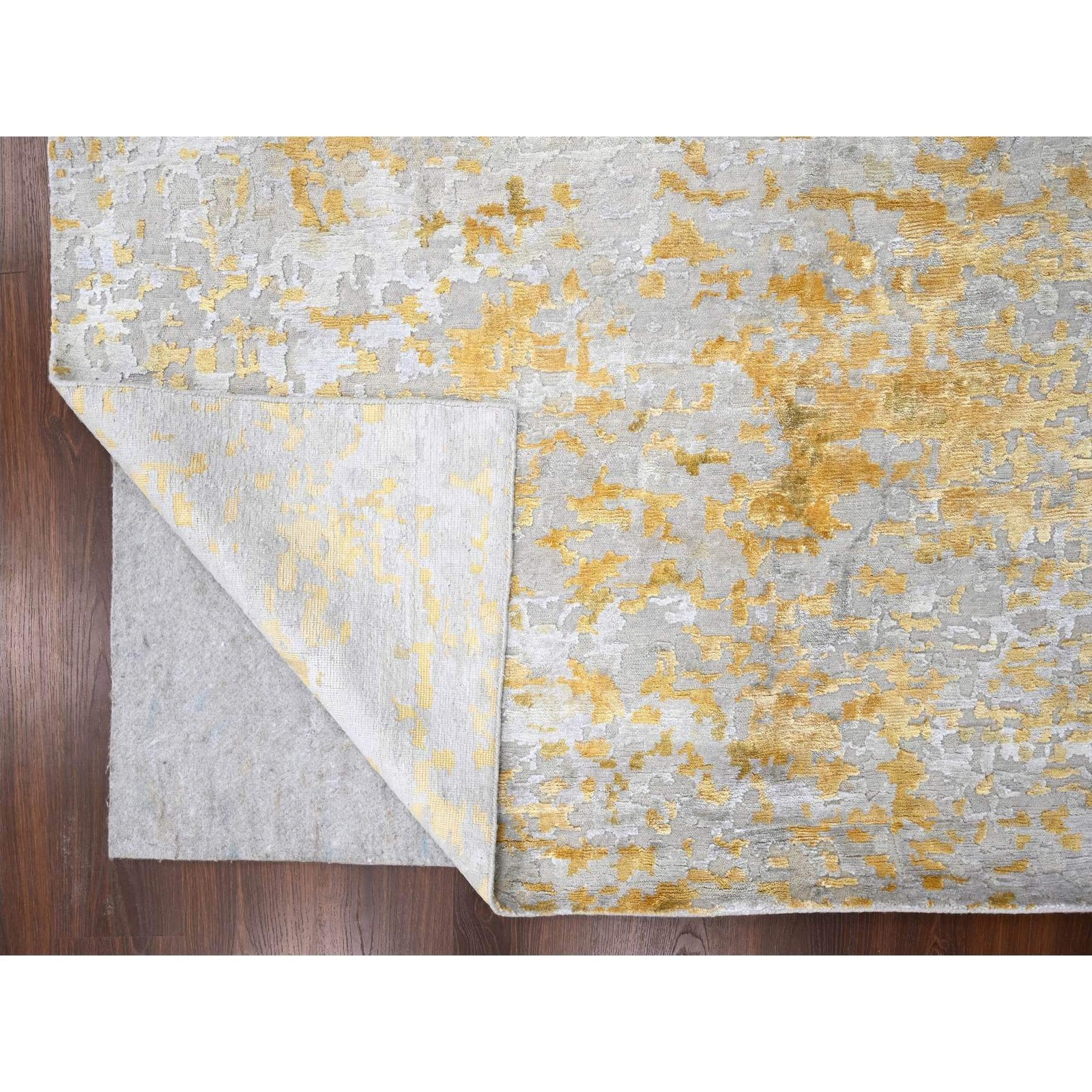 12’x14’9″ Beige Abstract Design Wool and Silk Hand Knotted Oversized Rug R10208