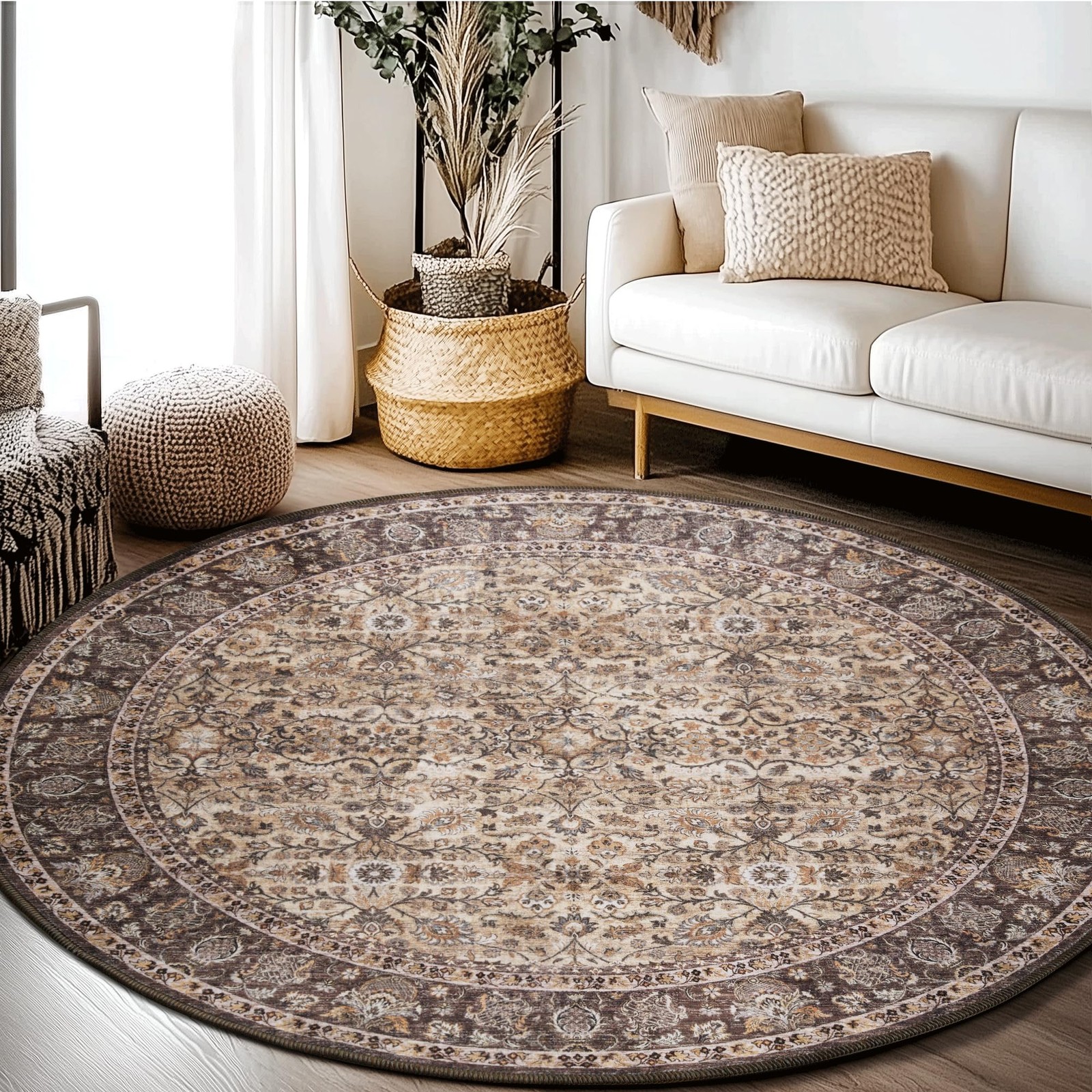 Washable Small Round Rug 3ft Non Slip Stain Resistant for Kitchen – Fluffy
