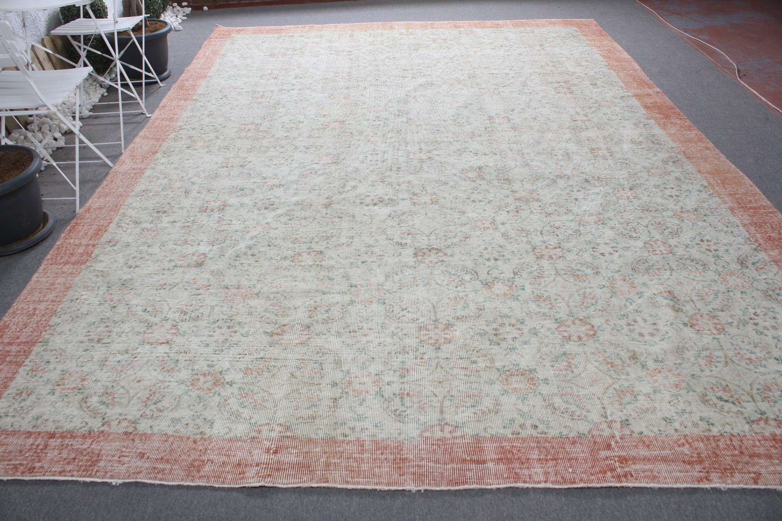 9,2×12,6 ft Vintage Rug, Turkish Oversize Rug, White Orange Oriental Rug