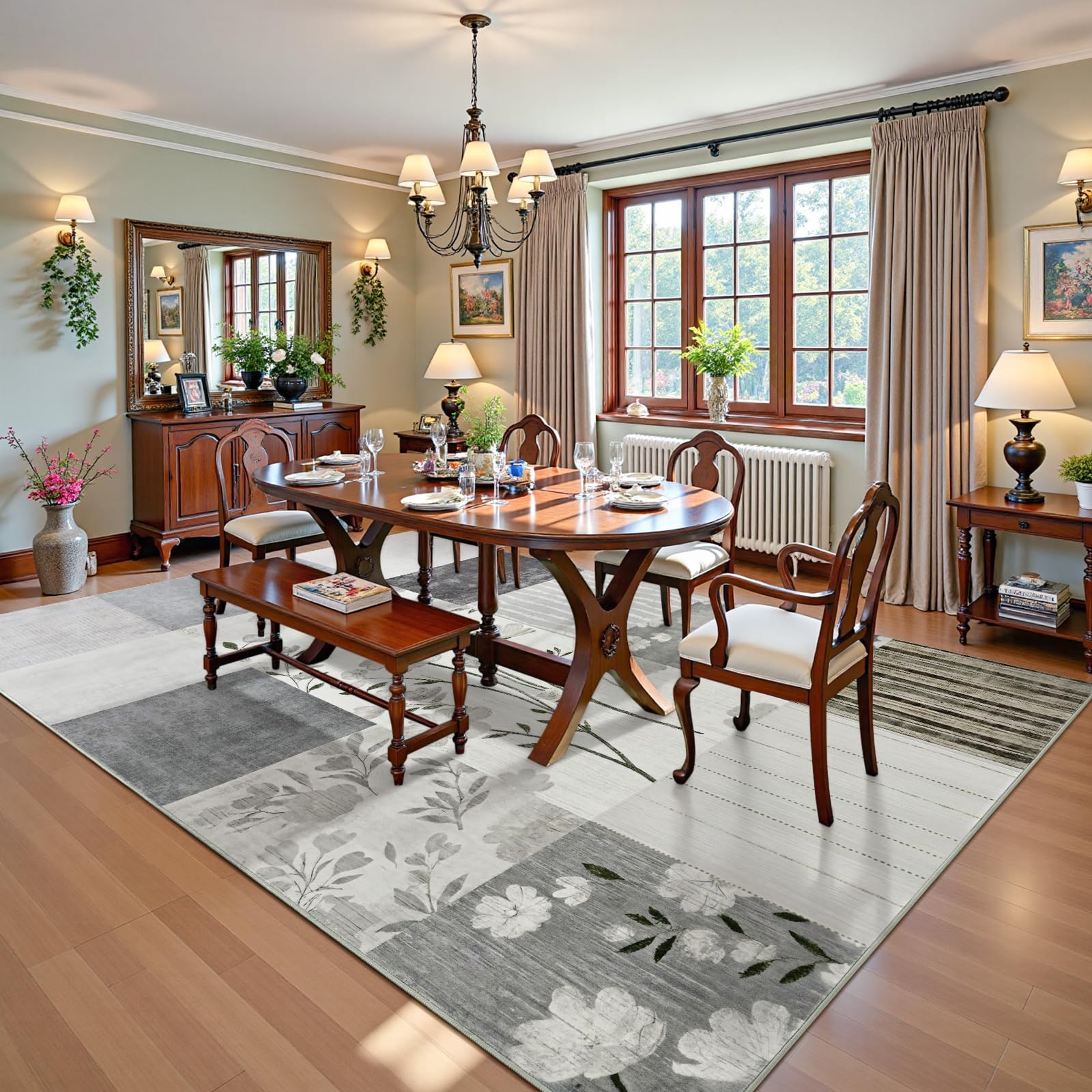 DweIke Floral Rugs for Living Room, 4×6 Washable Area Rug for Dining Room Far…