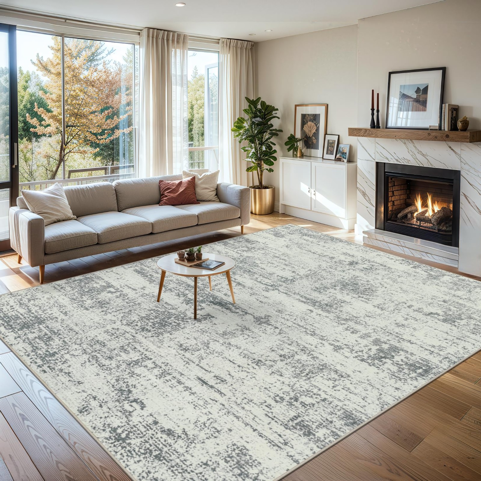 8×10 Area Rugs for Living Room – Washable Rug Modern Abstract Soft Large Neut…