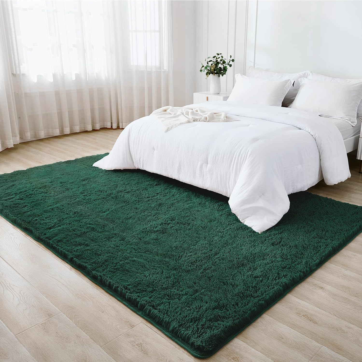Emerald Green 9×12 Shag Area Rug – Ultra Soft Non-Slip Plush Carpet