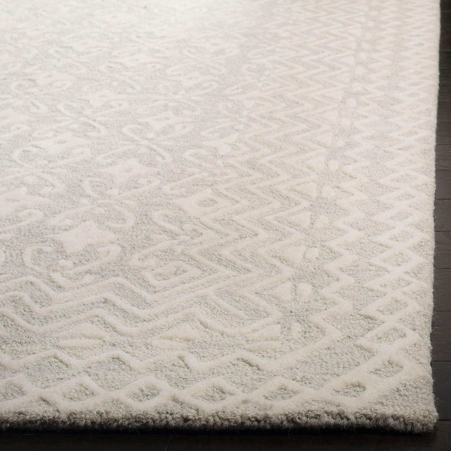 Blossom Collection 6′ x 9′ Handmade Wool Area Rug – Grey & Ivory