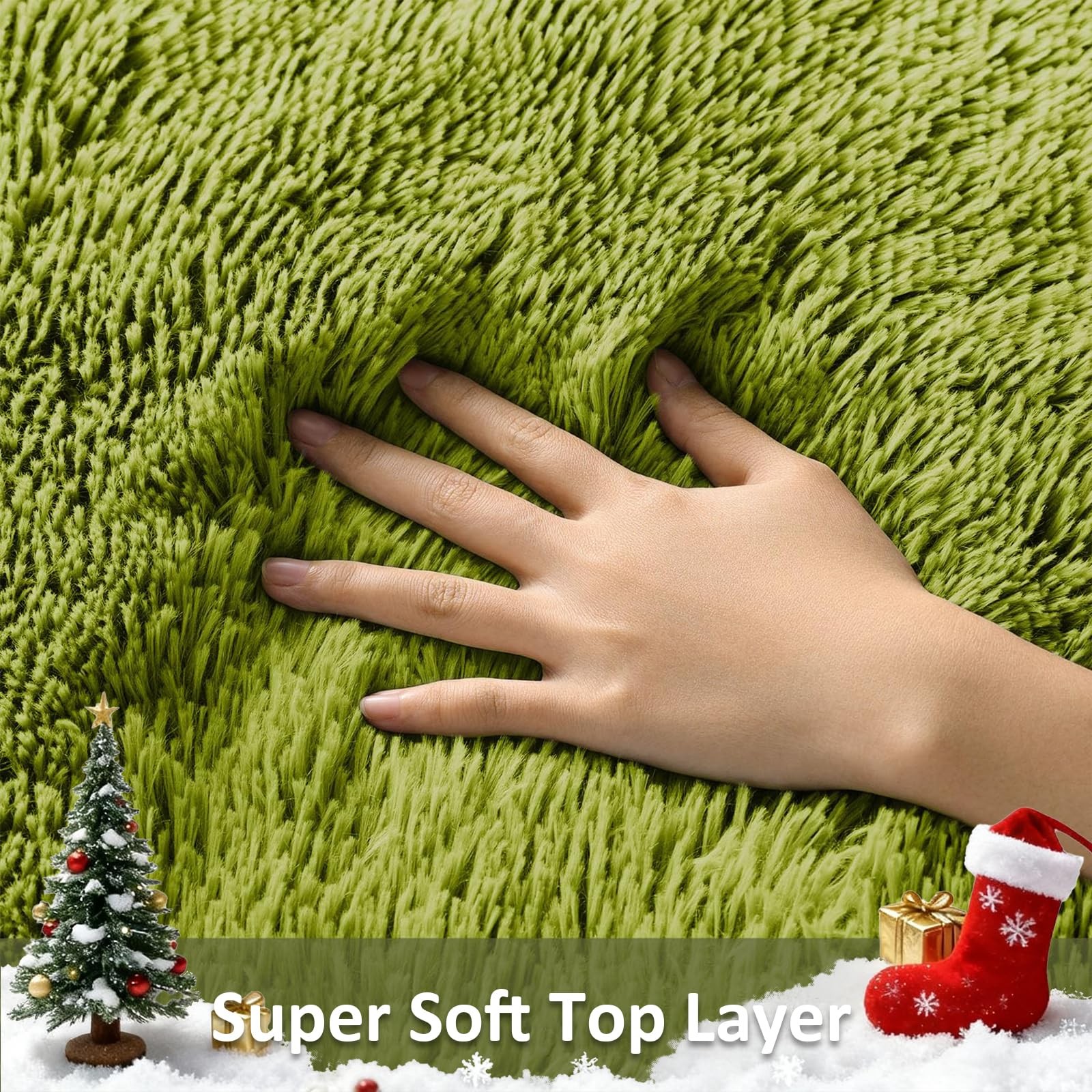 Green Rug Grass Area Rugs for Bedroom, 4×6 Shag Fluffy Carpet, Fuzzy Furry Pl…