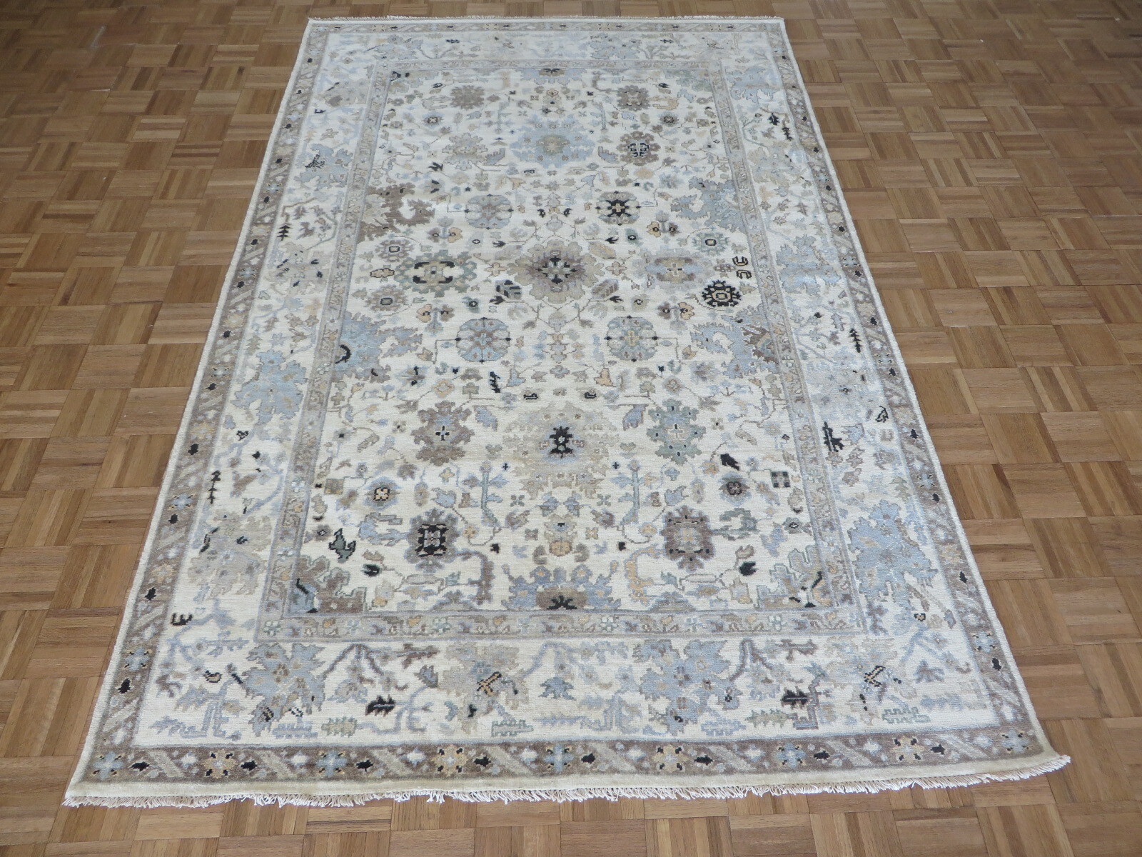 6 x 9’3 Hand Knotted Ivory Sultanabad Oushak Fine Oriental Rug Ushak G8389