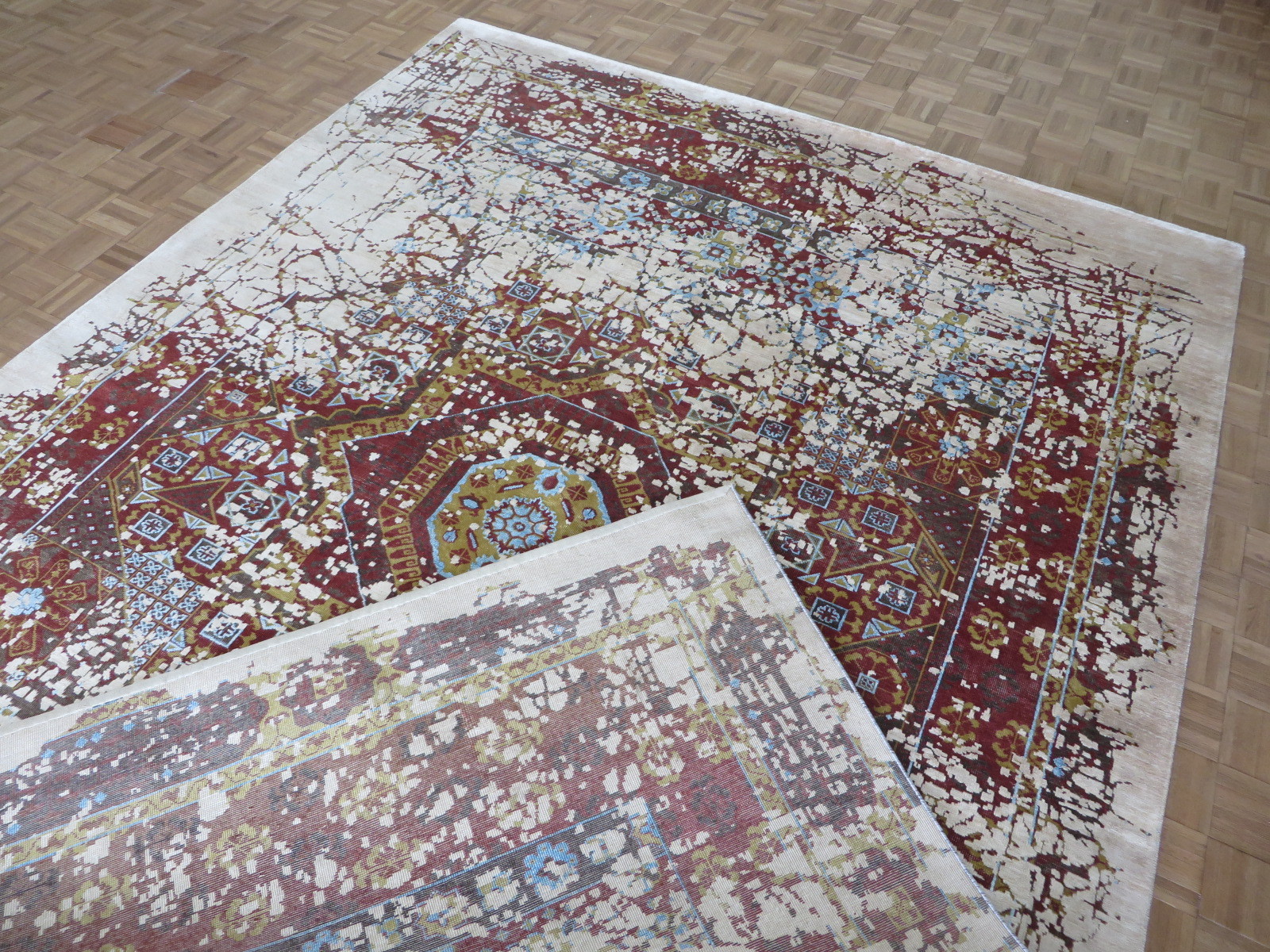 8’10 X 11’11 Hand Knotted Broken Heriz Modern Oriental Rug With Silk G5952