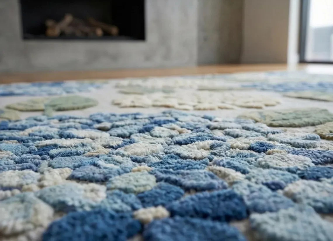 Hand-Tufted Wool Rug – Blue & Cream Hydrangea Floral Area Rug – Textured Carpet