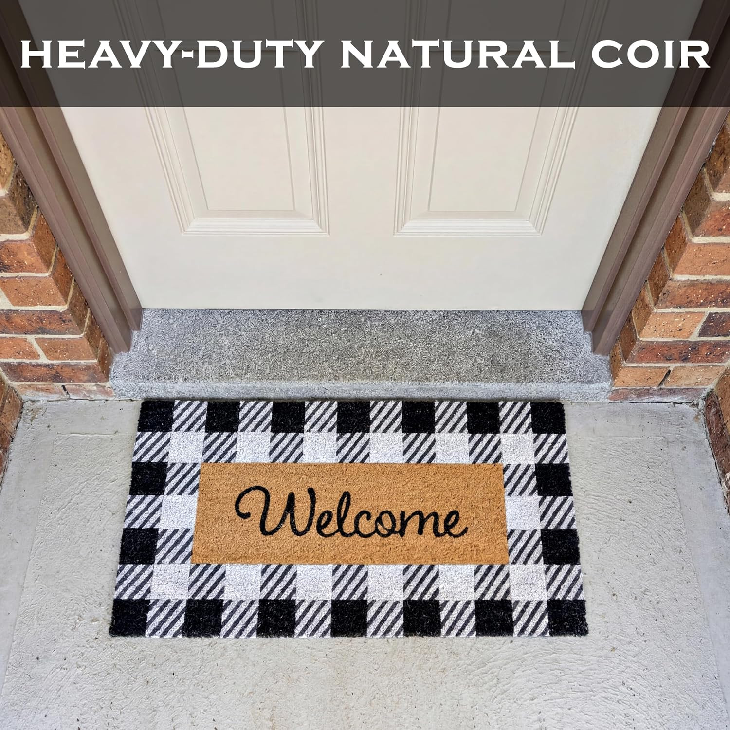 Black and White Checked Outdoor Rug 30X17 Inch, Buffalo Plaid Welcome Mat | Natu