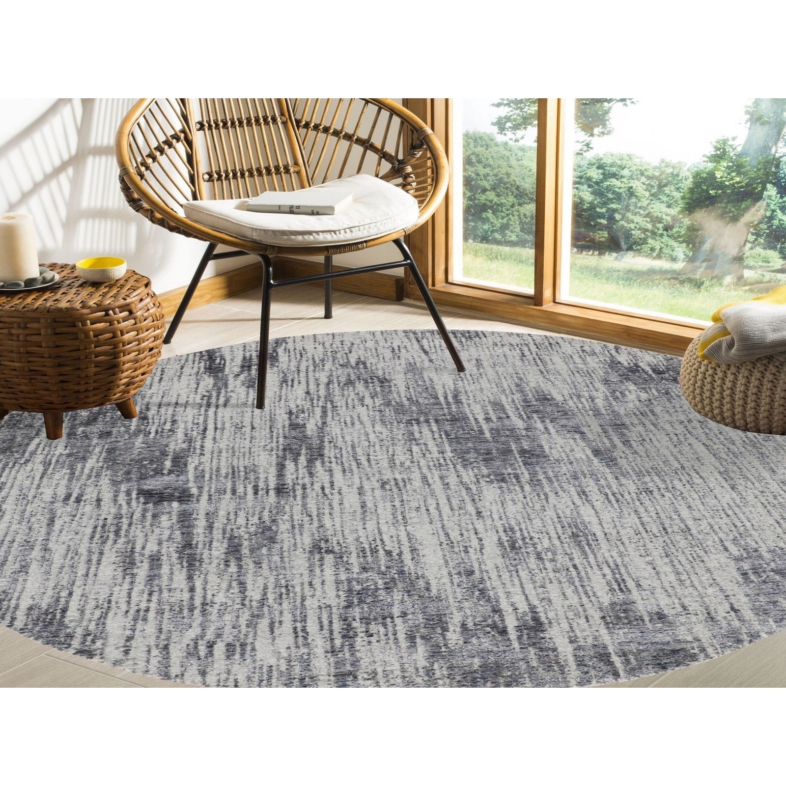 7’9″ x 7’9″ Fine jacquard Hand Loomed Modern Wool & Art Silk Round Rug R58119