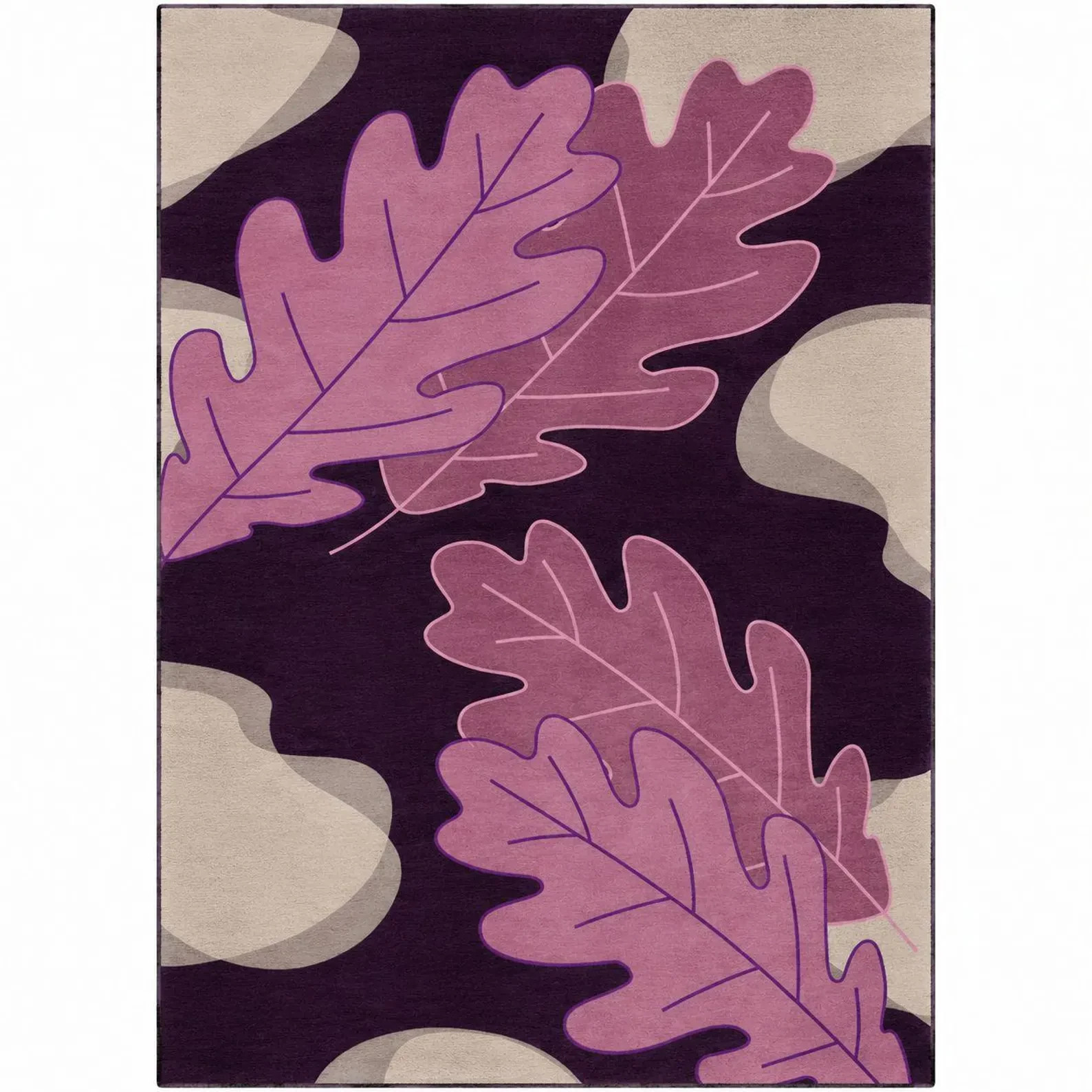 Modern Abstract Leaf Hand Tufted Rug Purple Botanical Wool Carpet 5×8 Rug