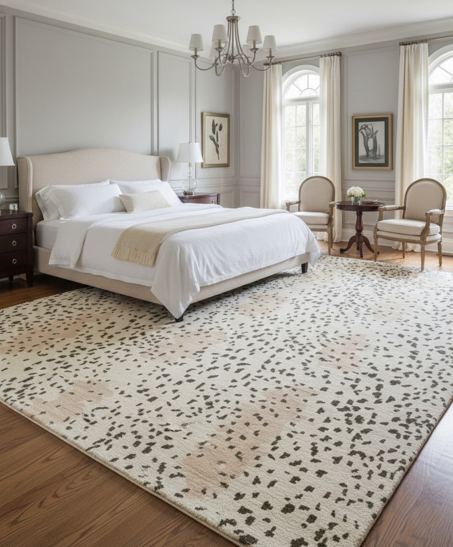 Hand Knotted Wool Rug – Abstract Leopard Print Modern Organic Cream Beige Area