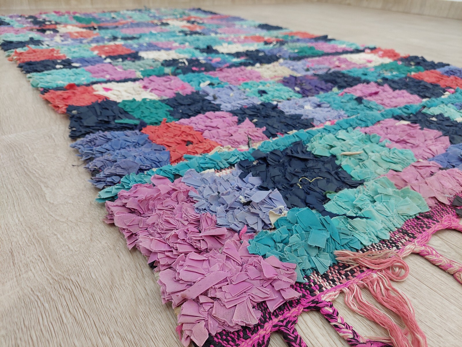 Moroccan Vintage Checkered Carpet Berber Boho Rug Handmade Colorful Runner 3×6
