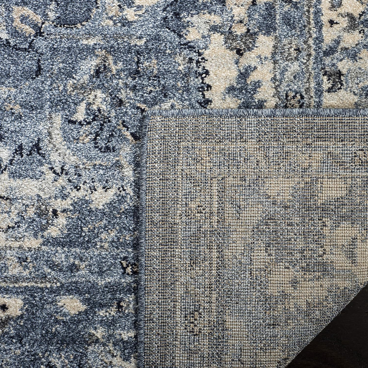 Charleston 6’7″ Square Area Rug – Navy & Creme, Easy Care, Non-Shedding