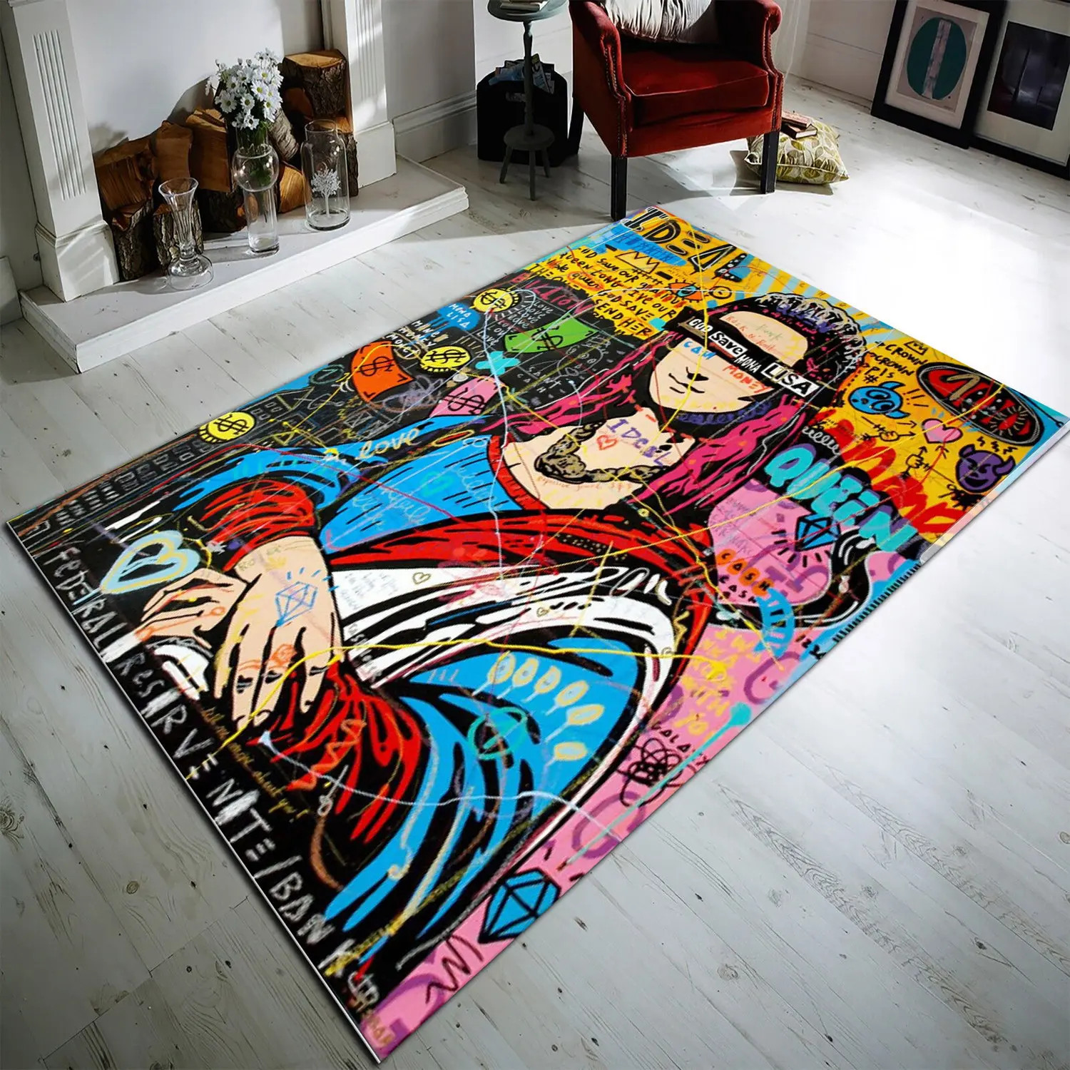 Mona Lisa Rug,Da Vinci Rug,Leonardo Rug,Colorful Rug,Quote Rug, Pop Art Rug,Mona