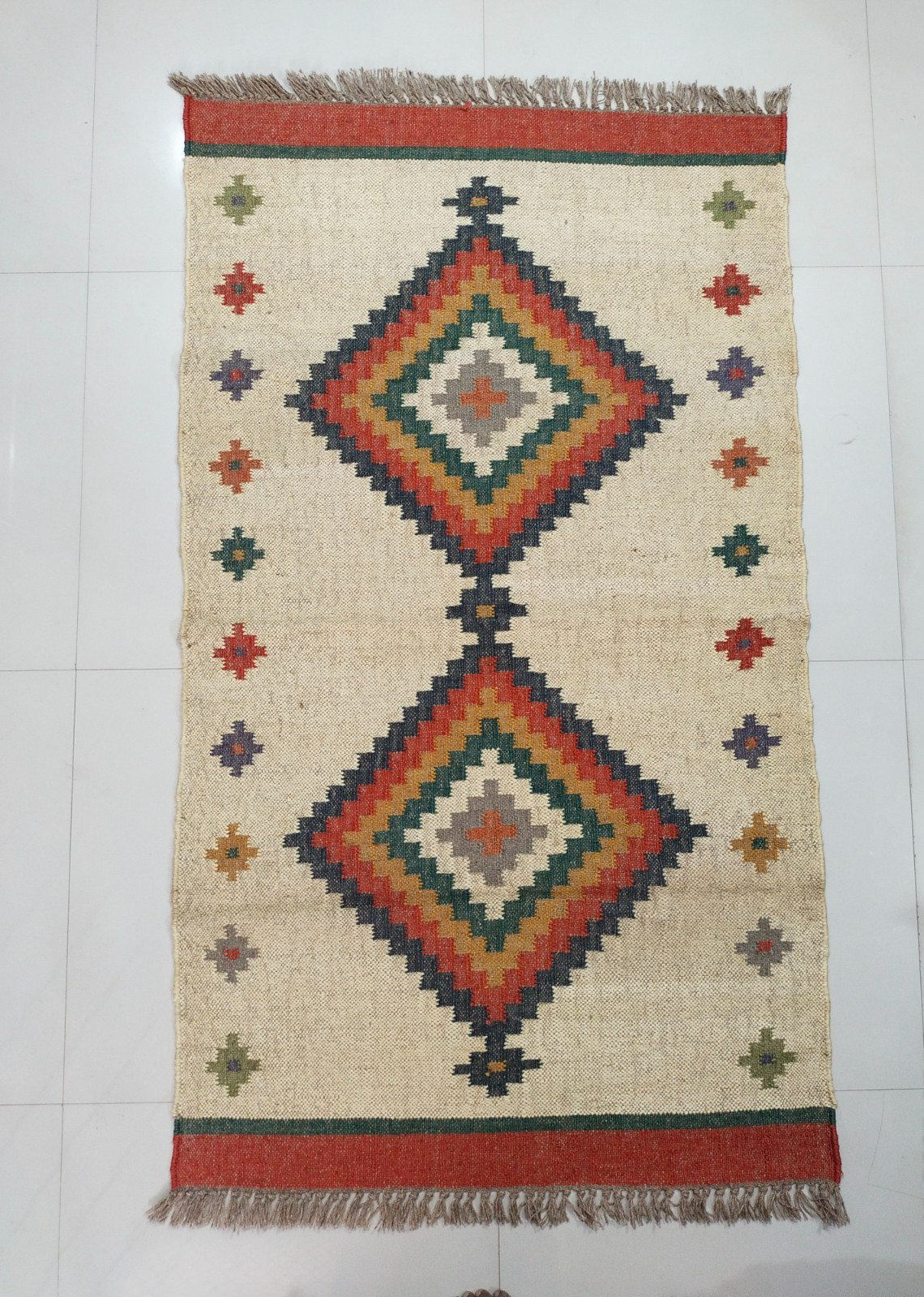 Handwoven Wool Jute Kilim Rug – Boho Area Rug, Rustic Living Room Carpet, Natura