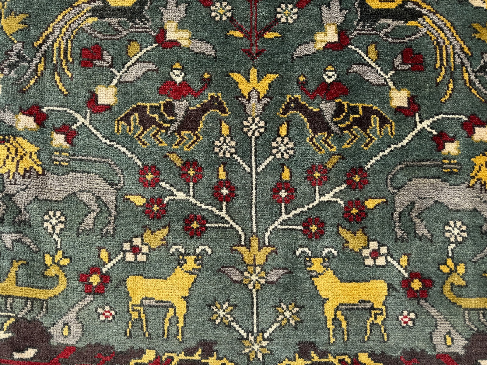 8×10 GREEN RUG handmade wool ORIENTAL new colorful hand-woven animals oushak big