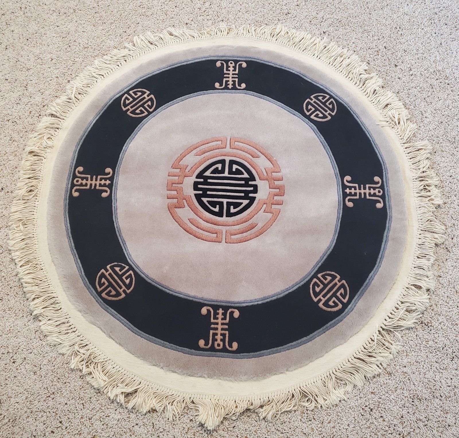 4’3″ x 4’3″ Round Chinese Art Deco Oriental Rug – Hand Made – 100% Wool