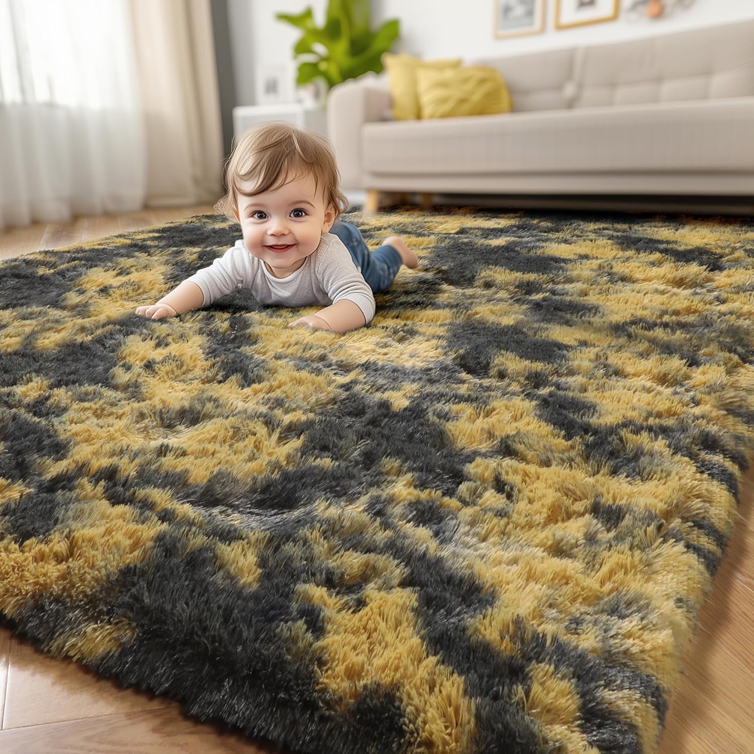 Fluffy Area Rug 8×10 Tie-Dyed Large Soft Mat Carpet for Living & Bedroom Floor