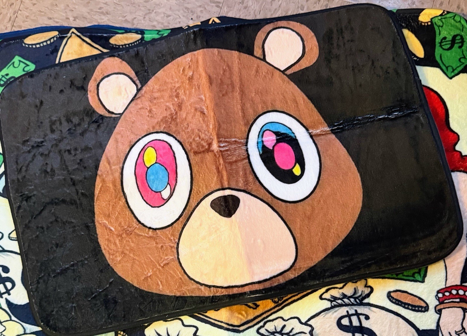 Kids Bear Face Animal Print Area Rug Black Brown Pink Blue White Modern