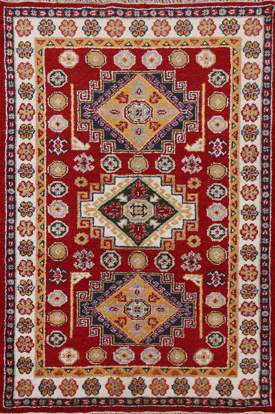 Geometric South-west Design 4×6 ft. Rich Color Kazak Indian Rug Thick Plush Pile