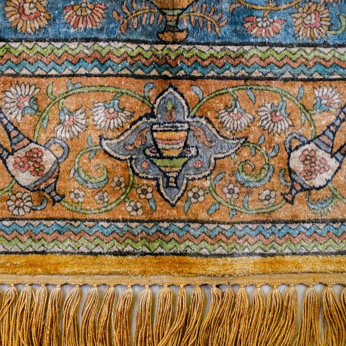 2.5×2.5ft Handmade Silk Rug Small Square Blue hand-knotted Vintage Carpet 876A