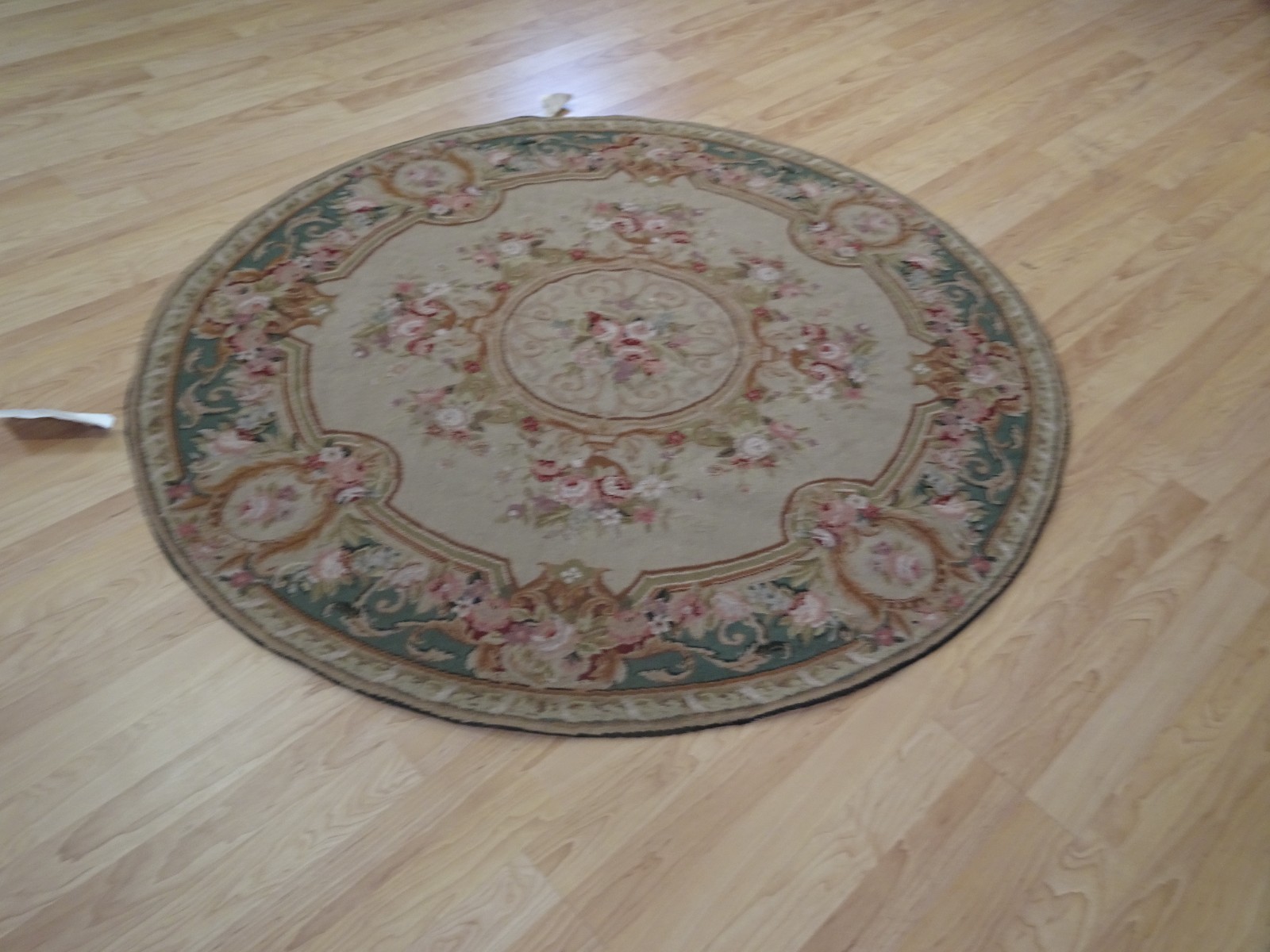 New wTags Beautiful Handmade Wool Aubusson Needlepoint Rug 5’x5′ Round $1,750.00