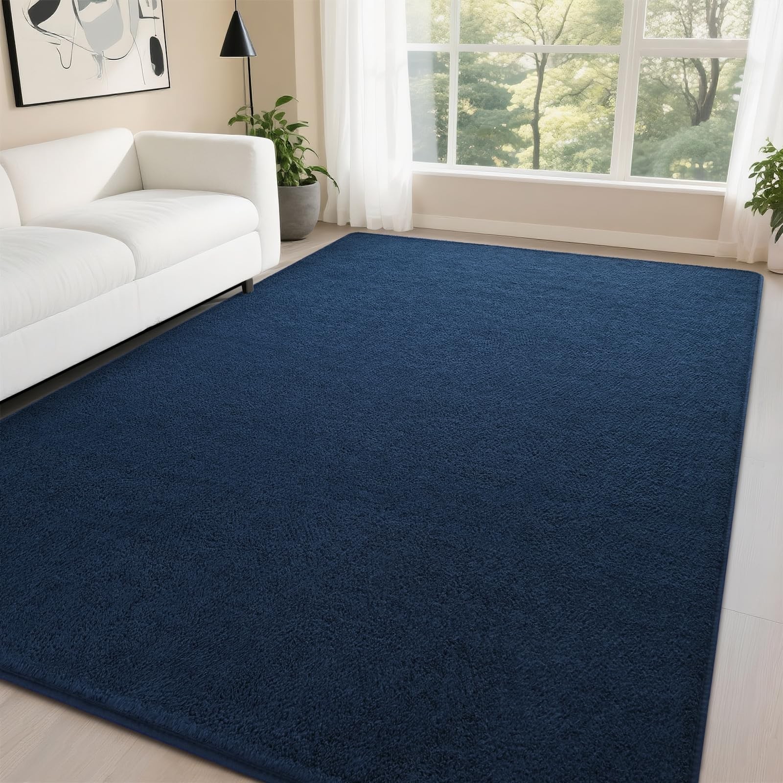 DweIke Modern Area Rugs for Living Room Bedroom, 4×6 Navy Blue Thickened Memory-