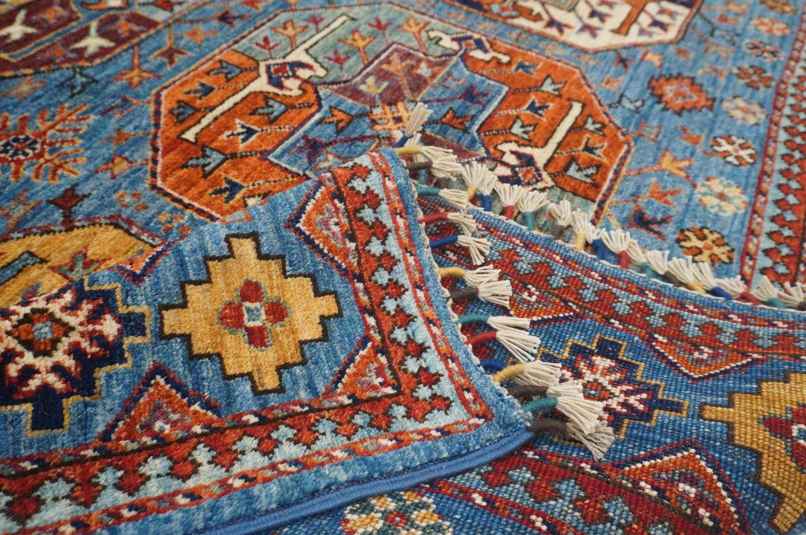 6×8 ft Blue Ersari Afghan Hand Knotted Wool Tribal Area Rug