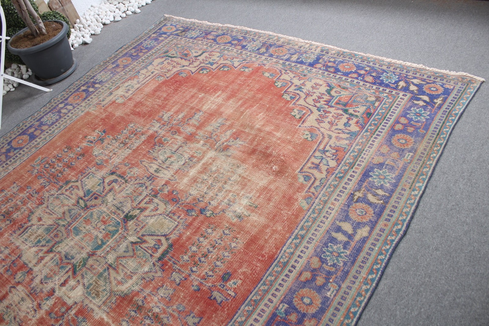 7,3×10,9 ft Vintage Rug, Red Oriental Turkish Rug Wool