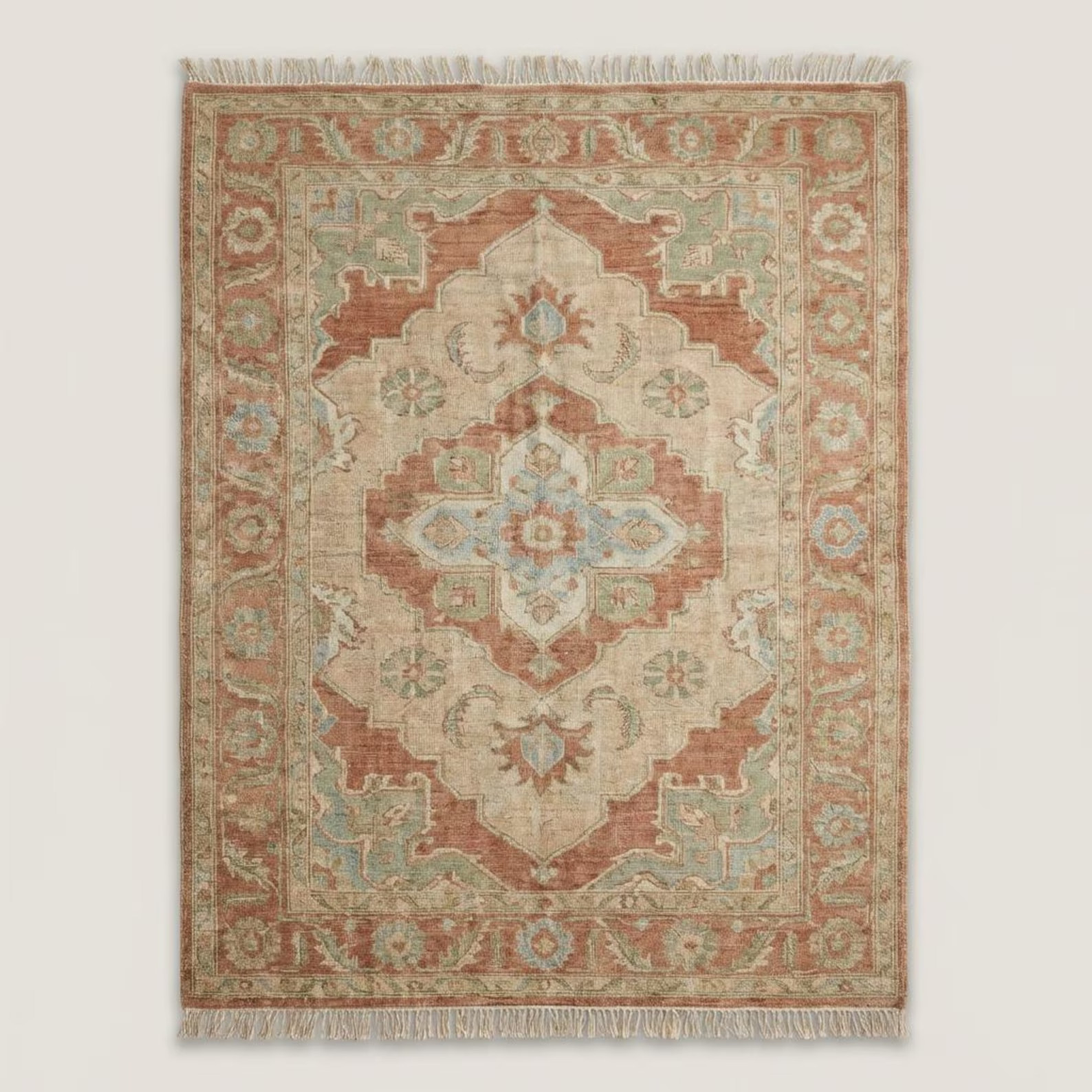Hand Knotted Oushak Rug, Blue Star Pattern Wool Area Rug, Turkish Style Vintage