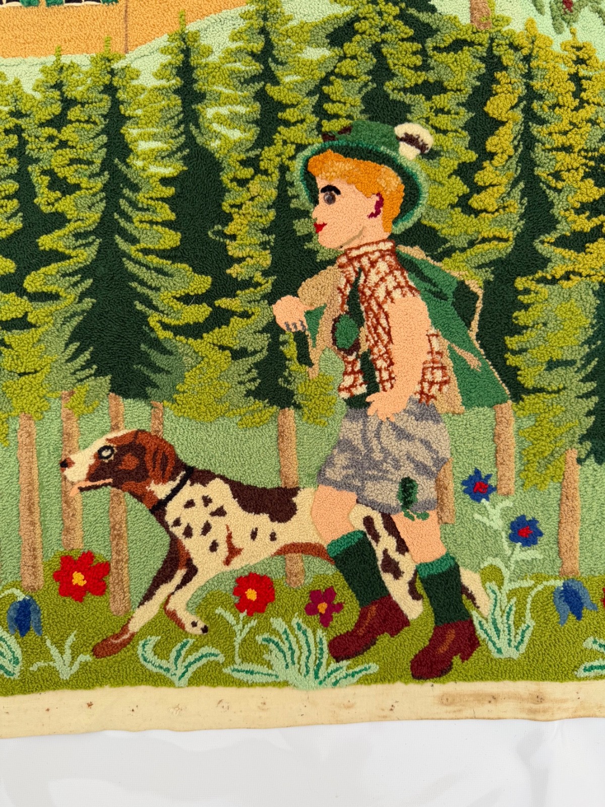 Vintage Fabulous Pictorial Figurative Hooked Wool Rug Carpet Wall Hanging