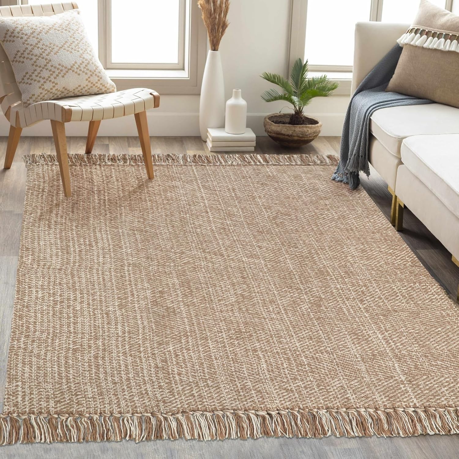 Modern 4′ x 6′ Braided Indoor Accent Rug in Tan/Cream – Perfect for Pets