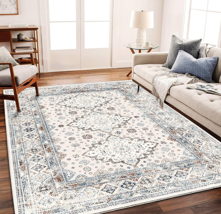Retro Boho Design Area Rug 4×6 Washable Non-Slip Living Room Indoor Throw Rug