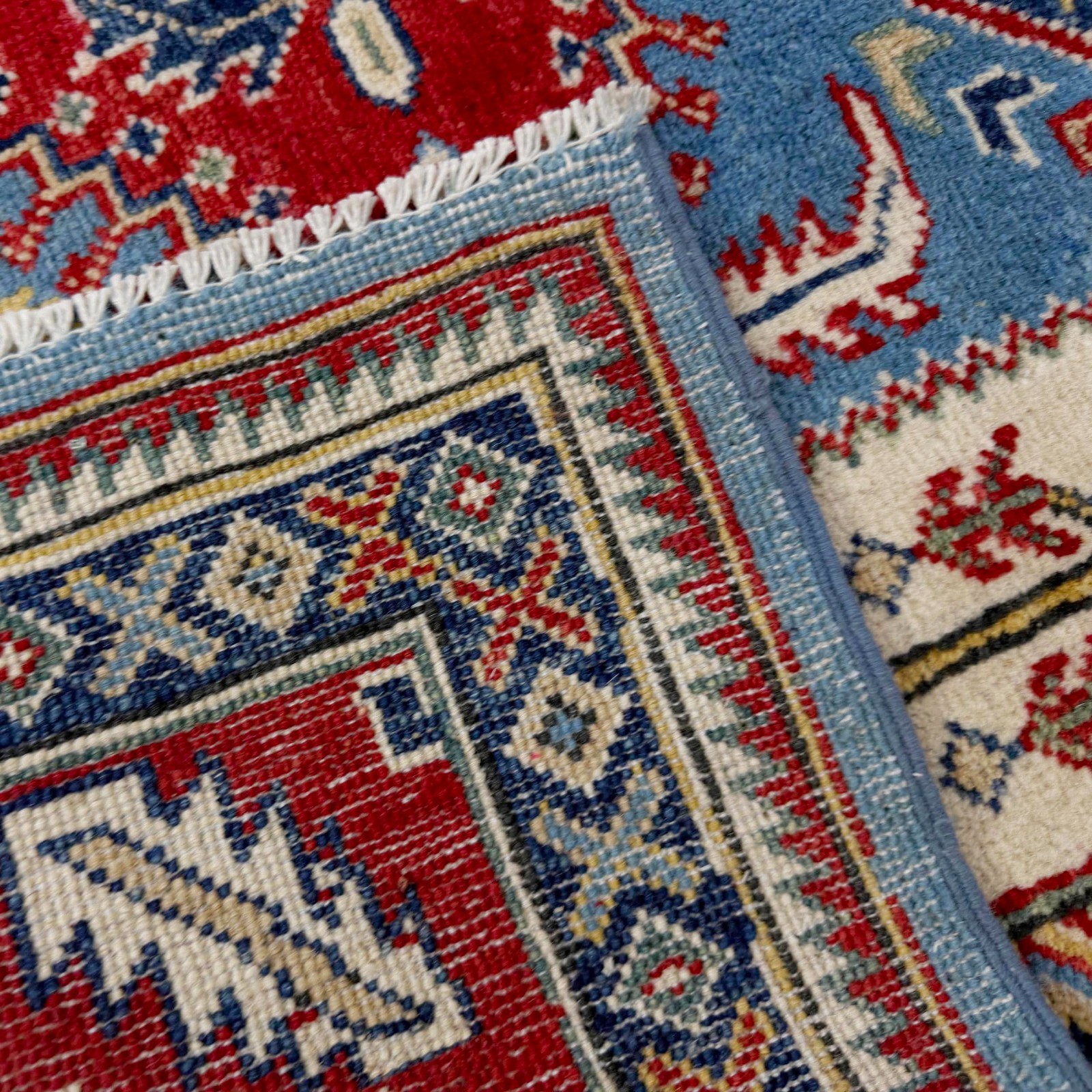 Traditional Hand Made Rug, 5’1×6’7Ft Oriental Kazak Rug Blue Area Carpet, G37587